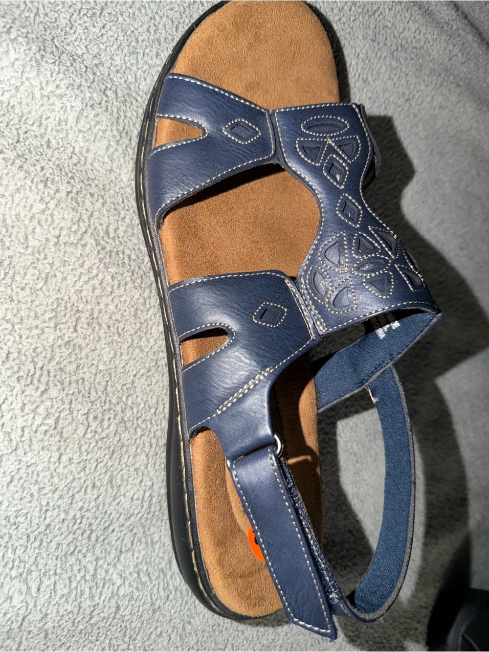 Women's Navy Leather Open-Toe Slingback Sandal